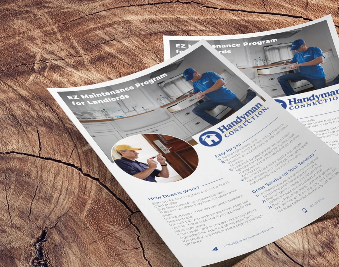 Handyman Connection flyer on wood.