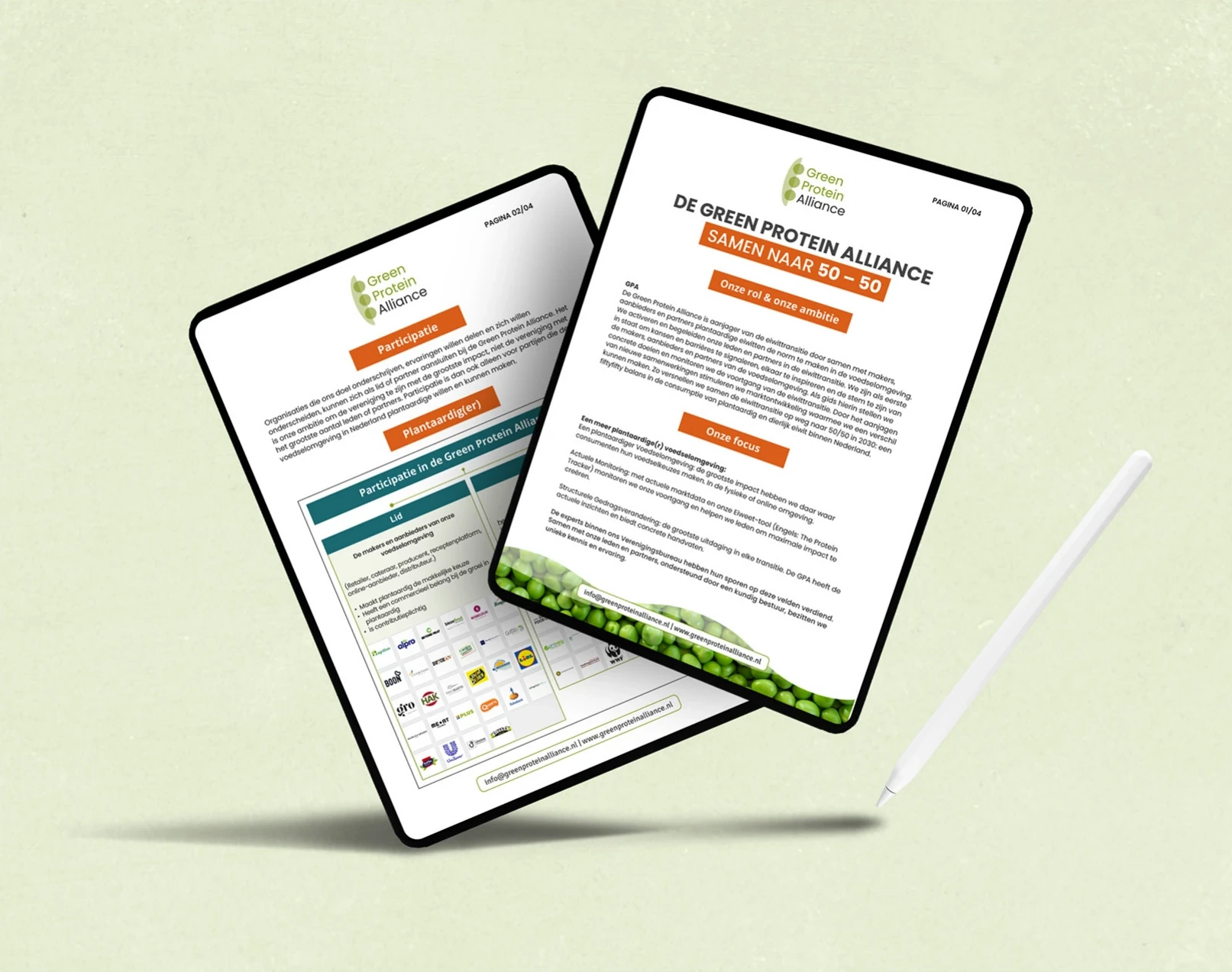 Green Protein Alliance brochure on tablets.