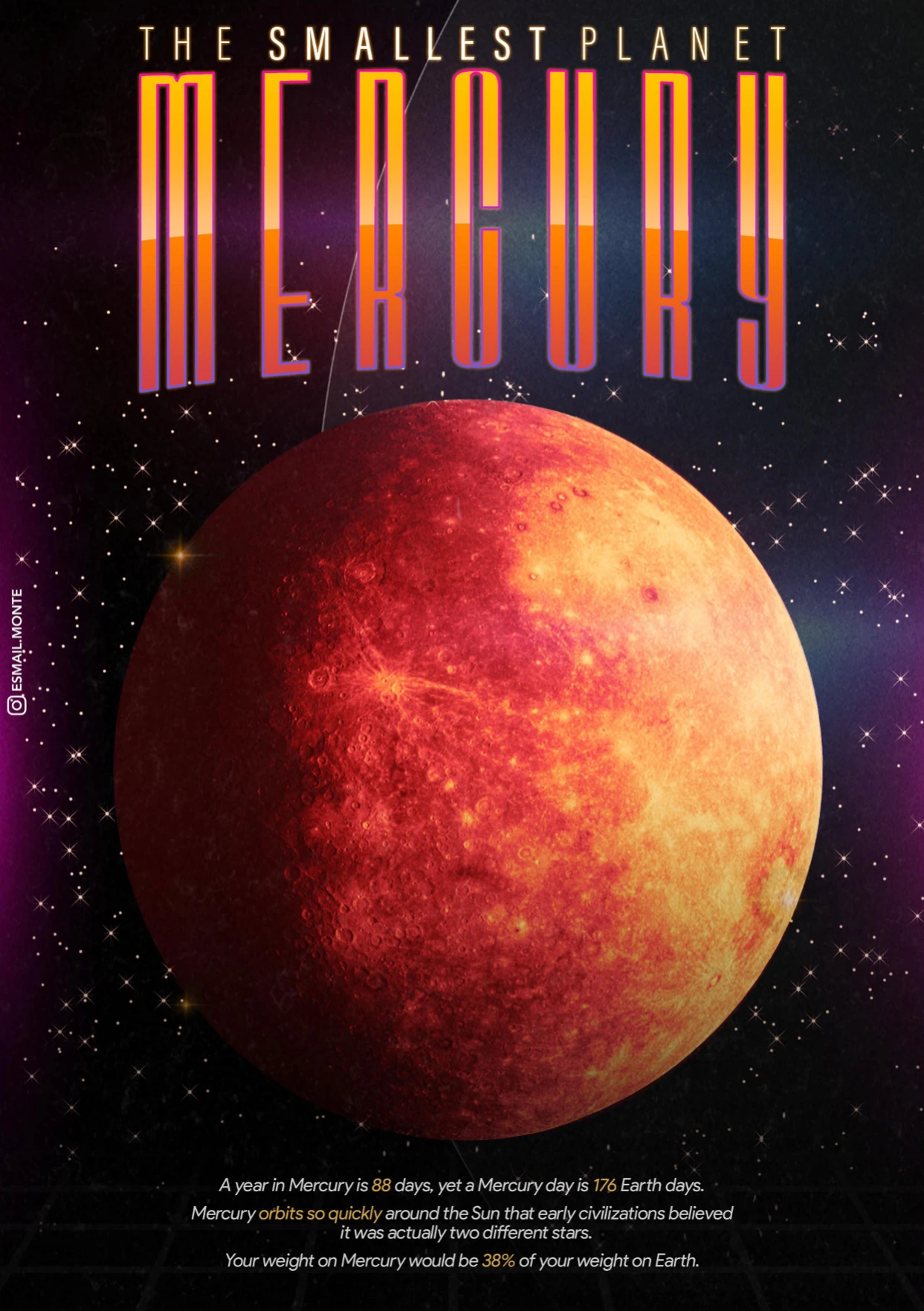 Mercury poster with glowing type.